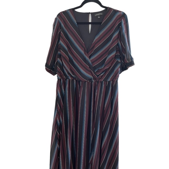 Lane Bryant Striped Wrap Dress 14 Blue Hi Low Boho Western Retro Neutral Flowy - Picture 1 of 13